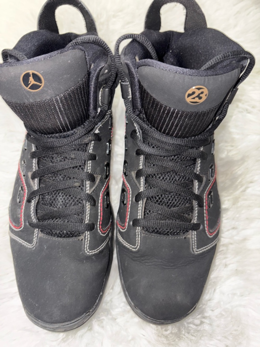 Jordan Men's Black Athletic Shoes with Red Accents